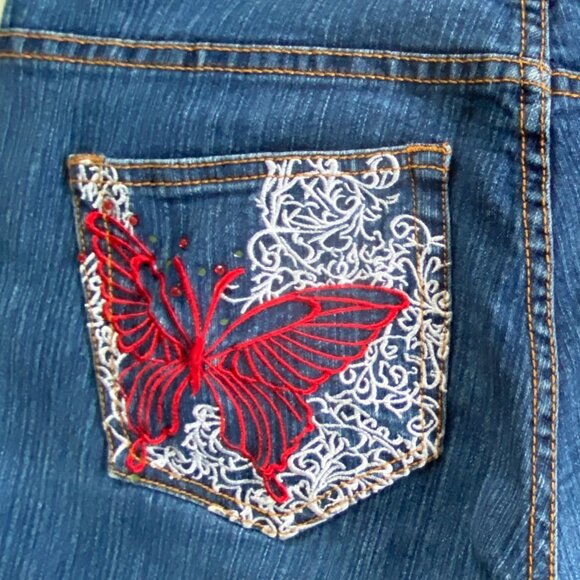 Ed Hardy Blue Boot Cut Jeans with Colorful Embroidery - Picture 14 of 15